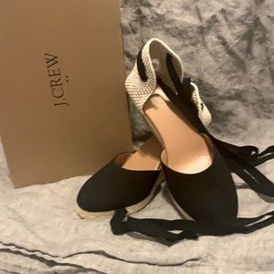 J crew ankle wrap canvas espadrille wedge